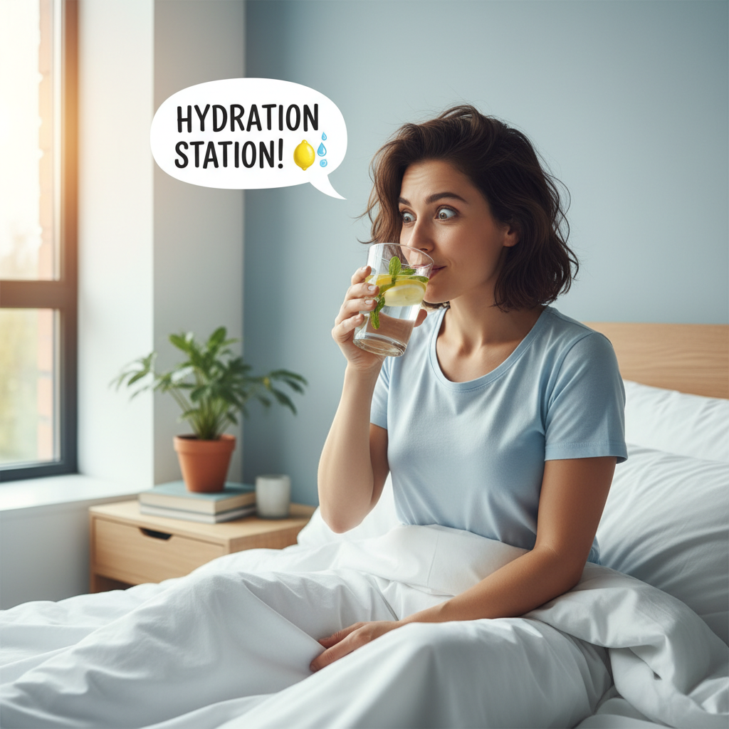 A person doing light morning exercise such as gentle stretching or yoga in a bright, calm environment to evoke energy and alertness.