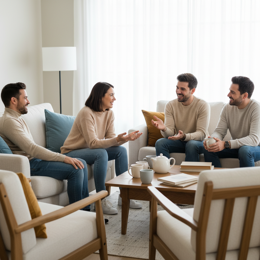 Visual representation of active listening during a conversation, showing attentive and engaged participants.