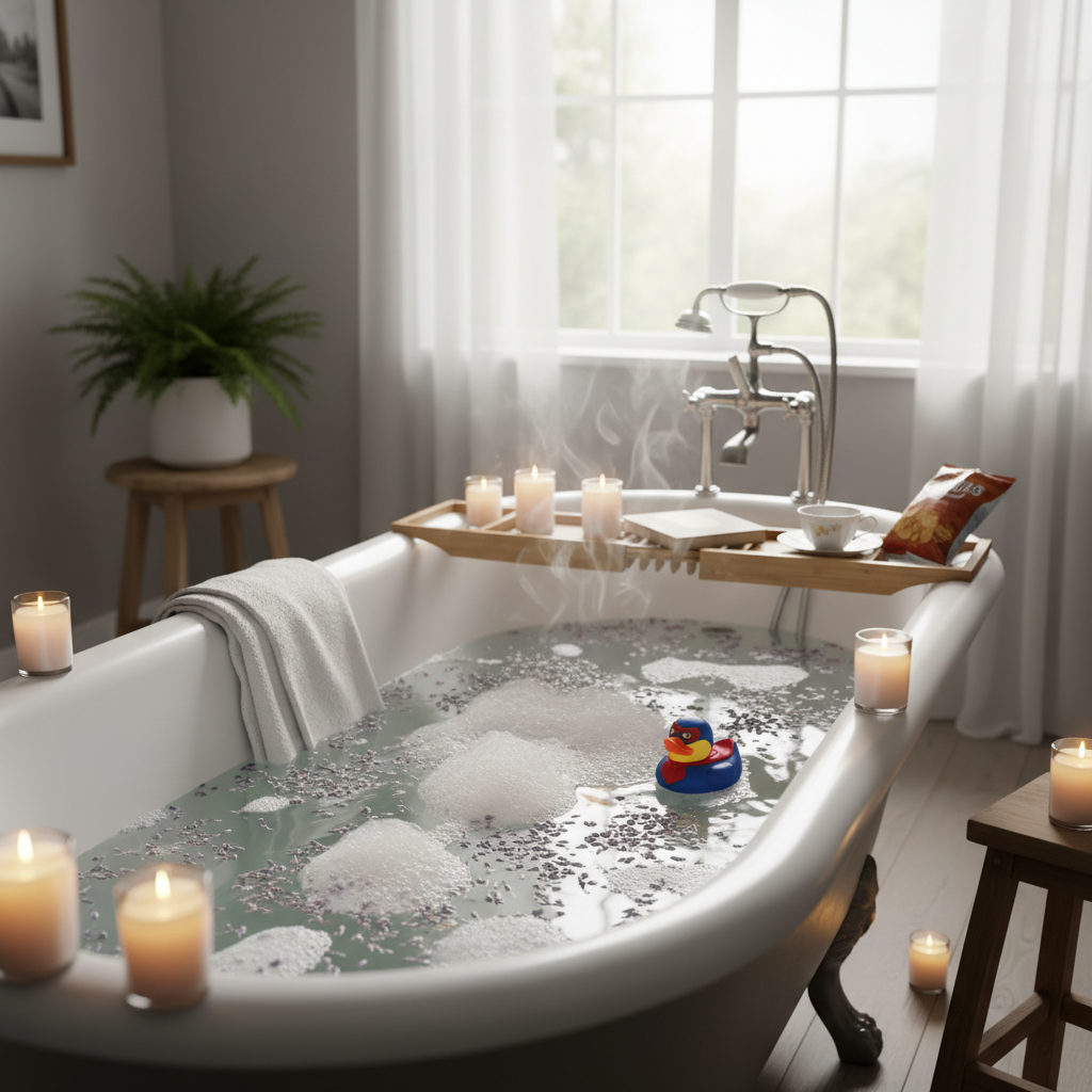 A cozy home space filled with natural aromatherapy elements like lavender, chamomile, and sandalwood, combined with soft lighting and comfortable surroundings.