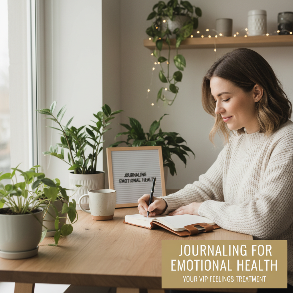 A motivational scene of a person confidently journaling with a relaxed smile in a cozy nook or coffee shop, symbolizing 'Pro Tips to Be a Journaling Rockstar', emphasizing comfort and habit formation.