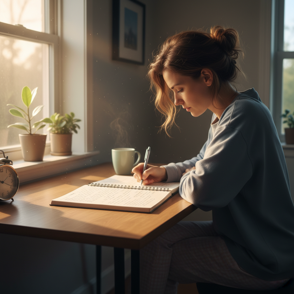 Person experiencing transformation from anxious and chaotic to calm and focused