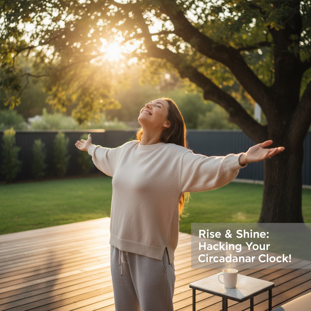 Person enjoying morning sunlight outdoors to reset circadian rhythm, illustrating the impact of natural light on sleep quality