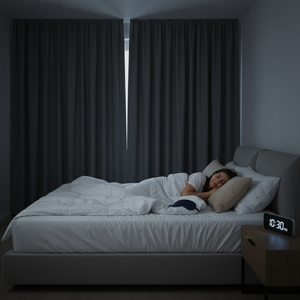 A person practicing mindfulness meditation in a serene setting, illustrating relaxation techniques like deep breathing and progressive muscle relaxation before sleep.