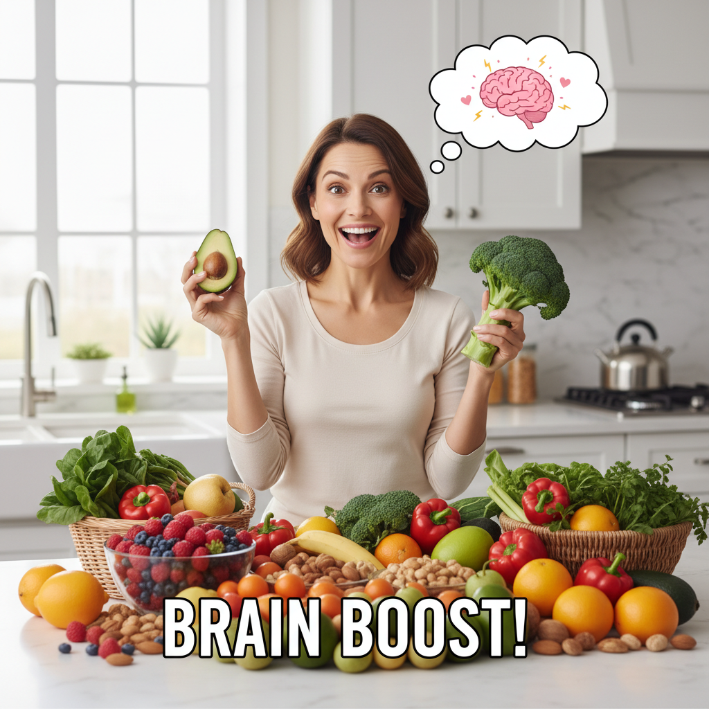 The Foundation of Mental Health Nutrition infographic highlighting Omega-3s, antioxidants, fiber, and fermented foods with brain icons