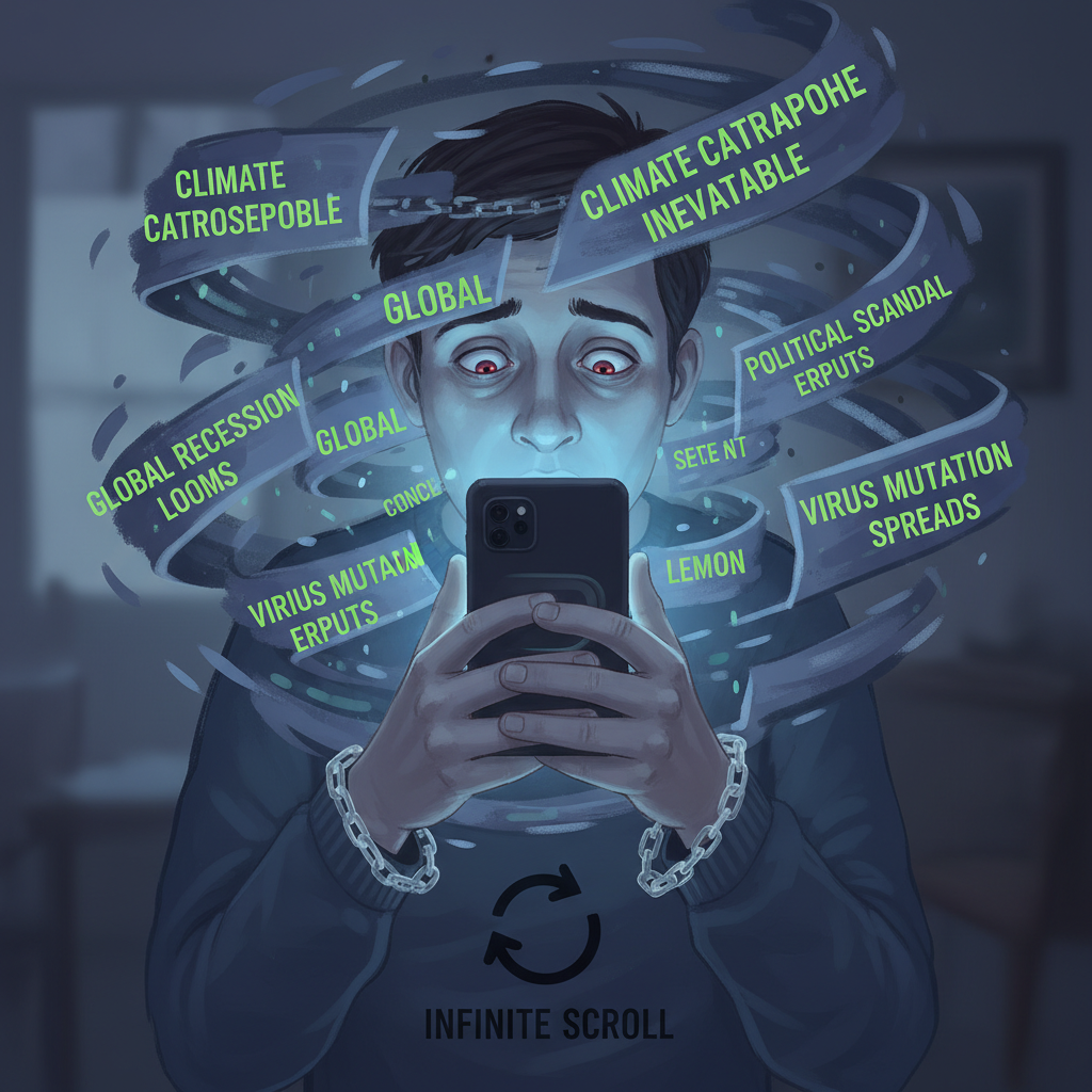 An expert tips-themed image showing strategies like setting time limits, turning off notifications, mindfulness practices, and replacing negative content with positive, uplifting media.