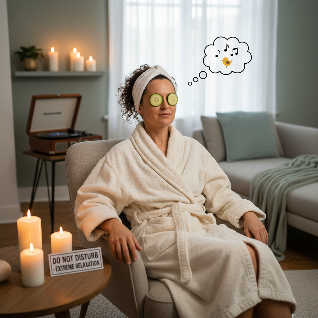 A serene scene of additional self-care activities such as meditation, gentle yoga or stretching, and journaling in a calm and peaceful home environment.