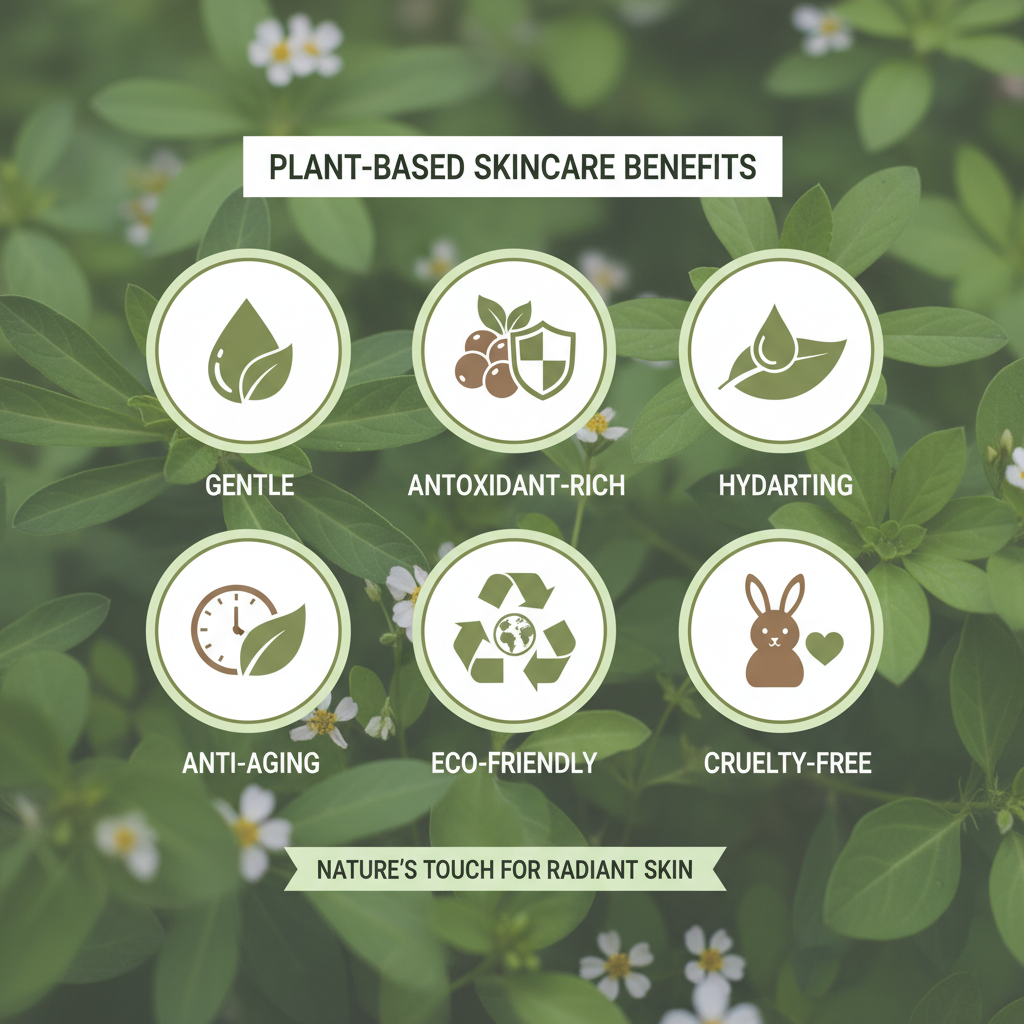 Illustration of a person choosing natural, plant-based skincare products surrounded by leaves and flowers, highlighting gentle and eco-friendly beauty choices.