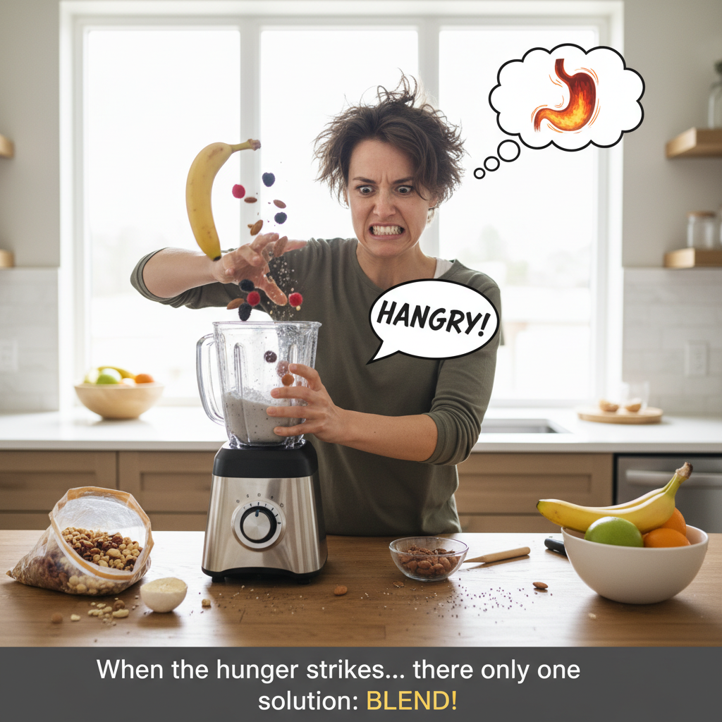 A step-by-step visual guide depicting smoothie prep tips such as freezing smoothie packs, balancing flavors, and choosing different liquids like almond milk and coconut water.