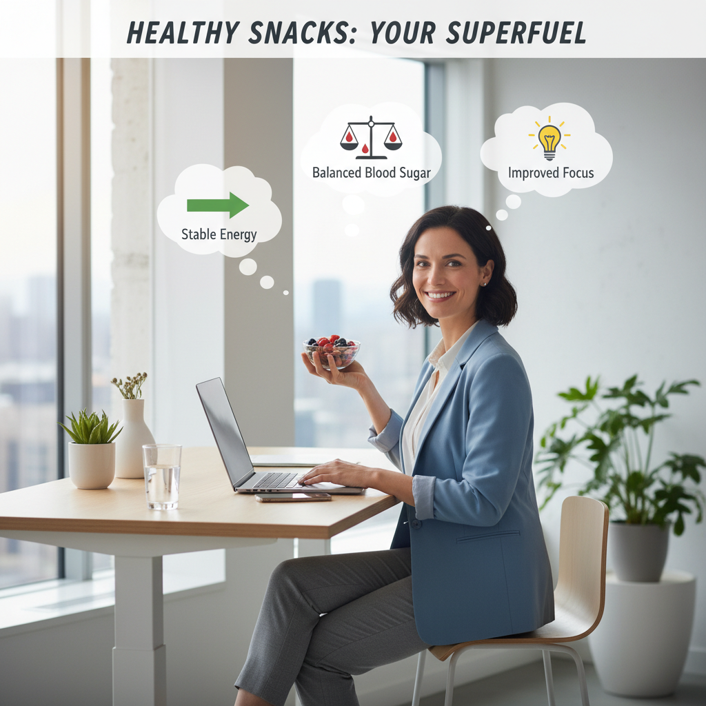 A colorful arrangement of the top 5 nutritious and quick snack ideas: Greek yogurt with mixed berries, hummus with fresh veggie sticks, nut and fruit trail mix, hard-boiled eggs, and whole grain crackers with avocado.