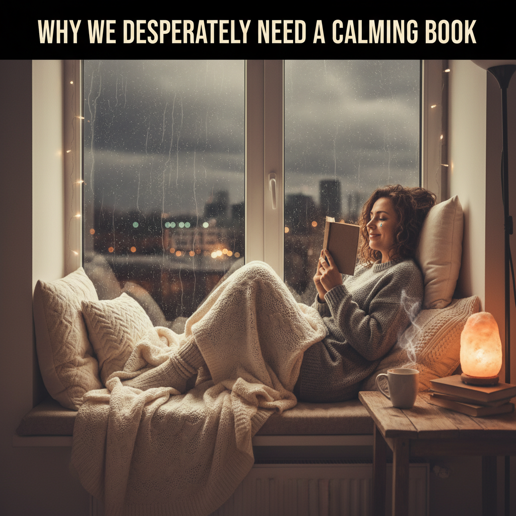 An illustration of a calming book with gentle, soothing imagery such as lavender, puppies, and soft colors, symbolizing 'What Is a Calming Book?'.