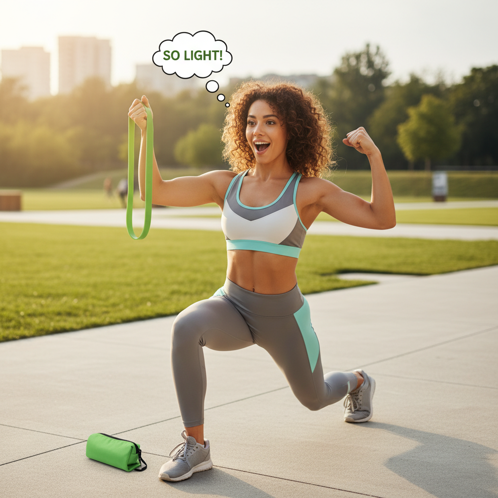 A beginner performing key resistance band exercises such as banded front squats, bicep curls, seated rows, and lateral band walks.