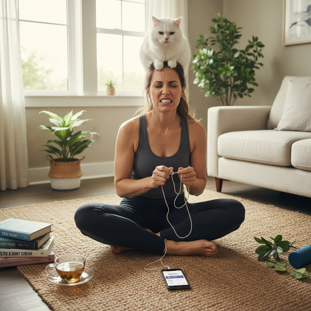 A dynamic scene showing various forms of physical activity for stress relief: a person walking outside, another doing yoga, and someone dancing happily indoors, emphasizing movement and joy.