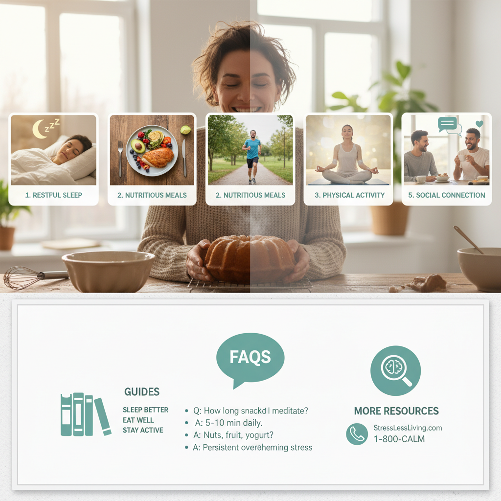 Cozy scene of person baking bundt cake, enjoying aroma and mindful moments for stress relief