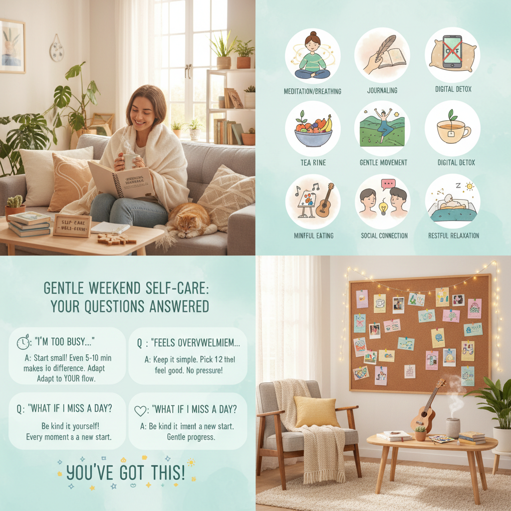 An inviting weekend setting with a person happily embracing self-care, symbolizing the benefits of a weekend self care checklist for mental health.