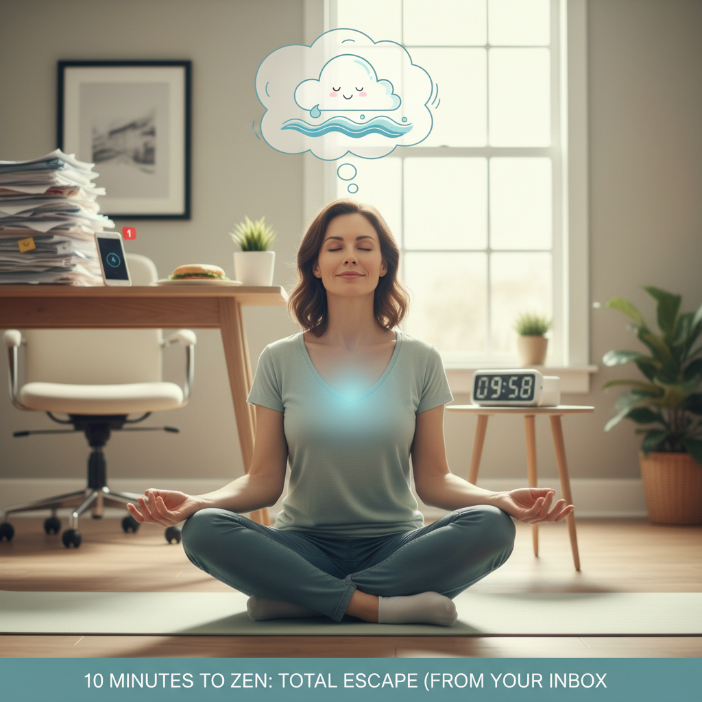 Step-by-step visual guide showing the four parts of the 10-minute stress relief routine