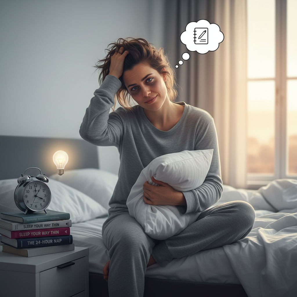 Visual metaphor of a 'sleep bouncer' ushering a brain towards peaceful sleep