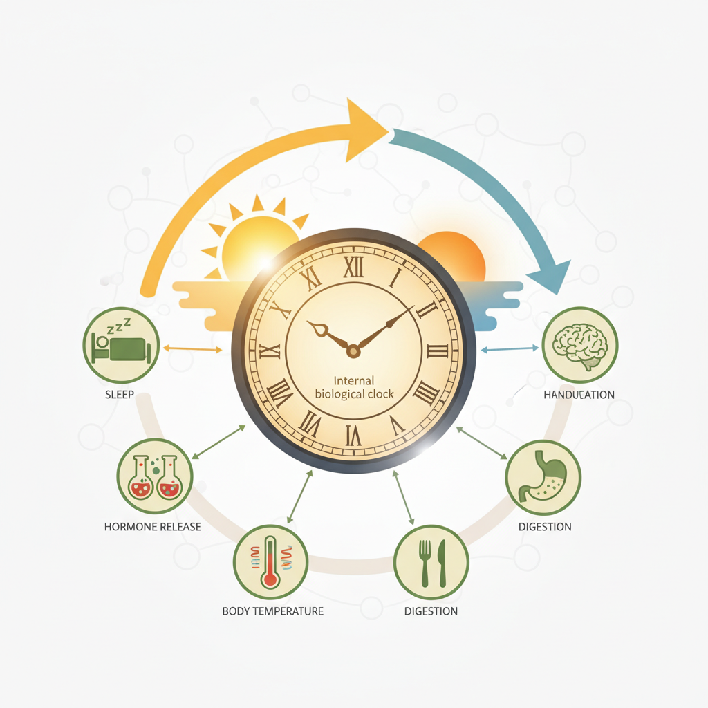 A cozy bedroom scene showing blackout curtains, a quiet environment, and elements symbolizing ancient wellness practices like Ayurveda and Traditional Chinese Medicine being integrated, representing personal tips and insights on maintaining circadian rhythm balance.