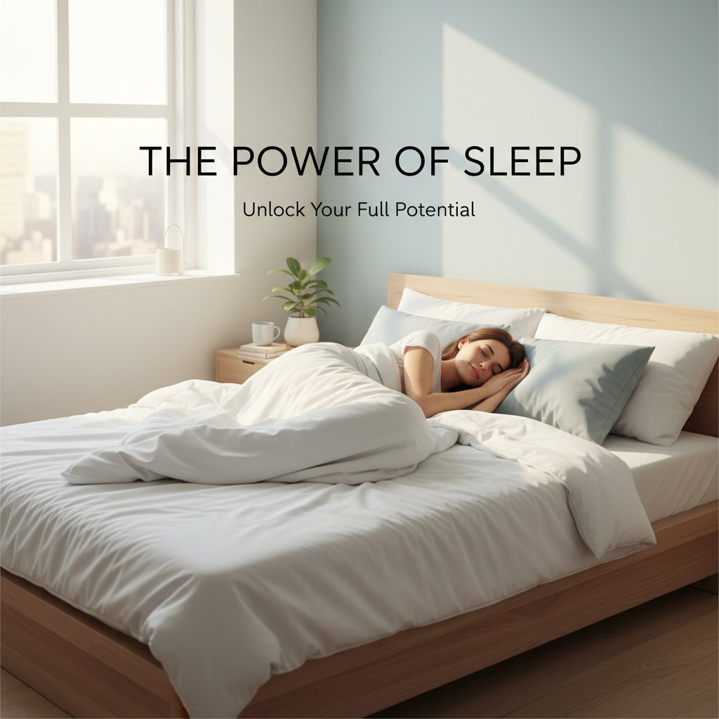 Visual guide showing tips for better sleep environment and habits: consistent sleep schedule, cool and dark bedroom, limiting blue light, relaxing bedtime rituals, avoiding stimulants, exercising earlier, short naps, and bed as sleep-only zone.