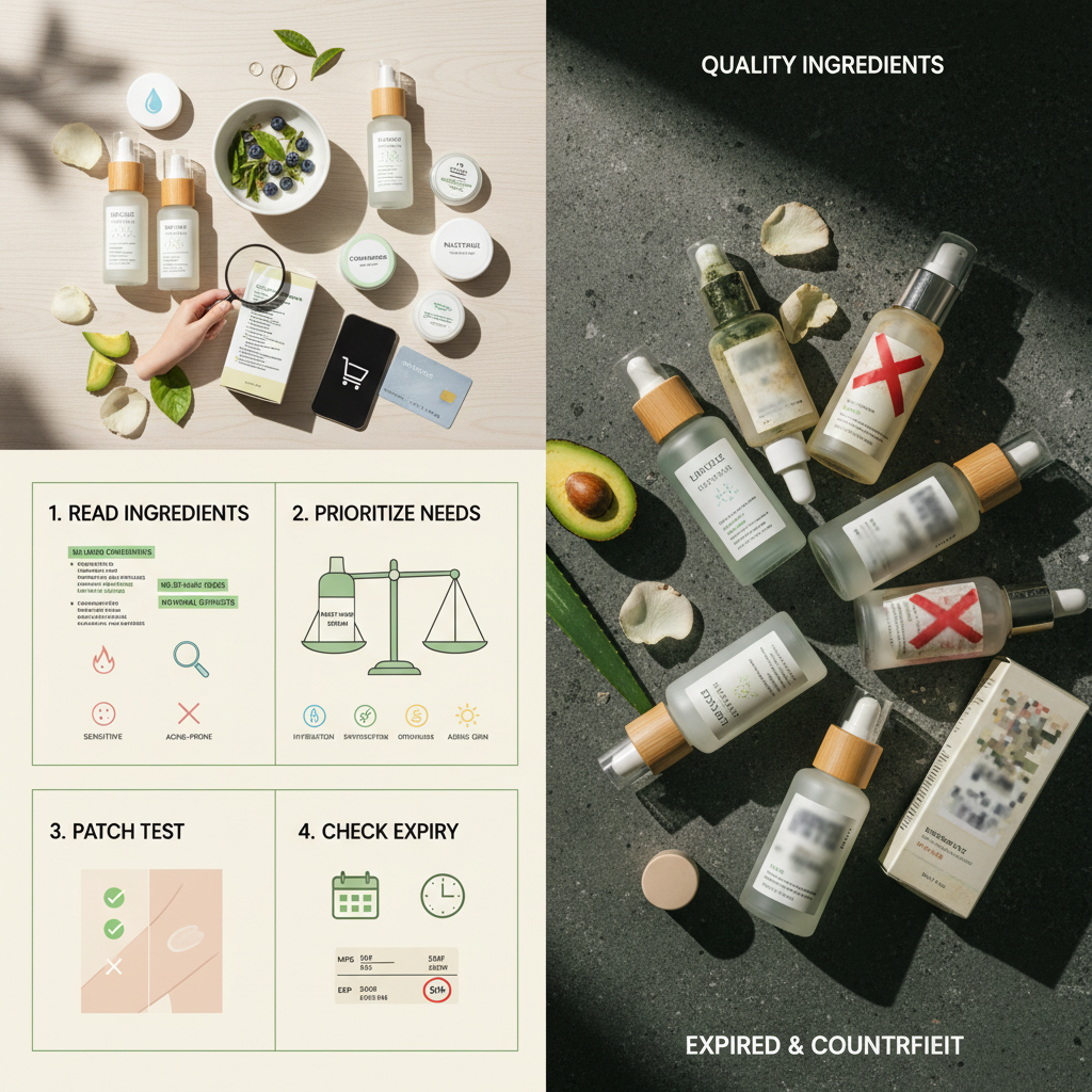 Illustration of different skin types and concerns with descriptive icons