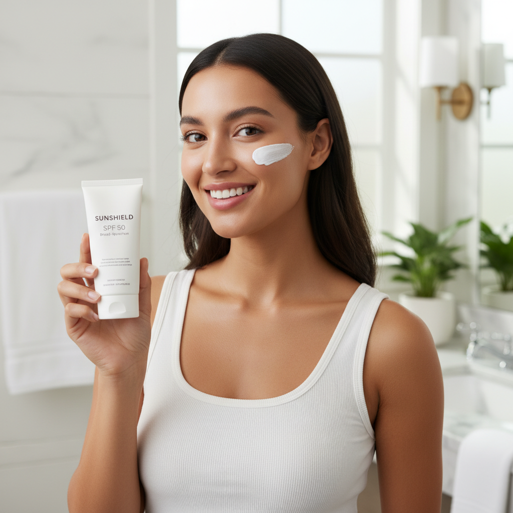 Graphic showing the difference between UVA and UVB rays, with broad-spectrum sunscreen acting as a shield blocking both types of rays.