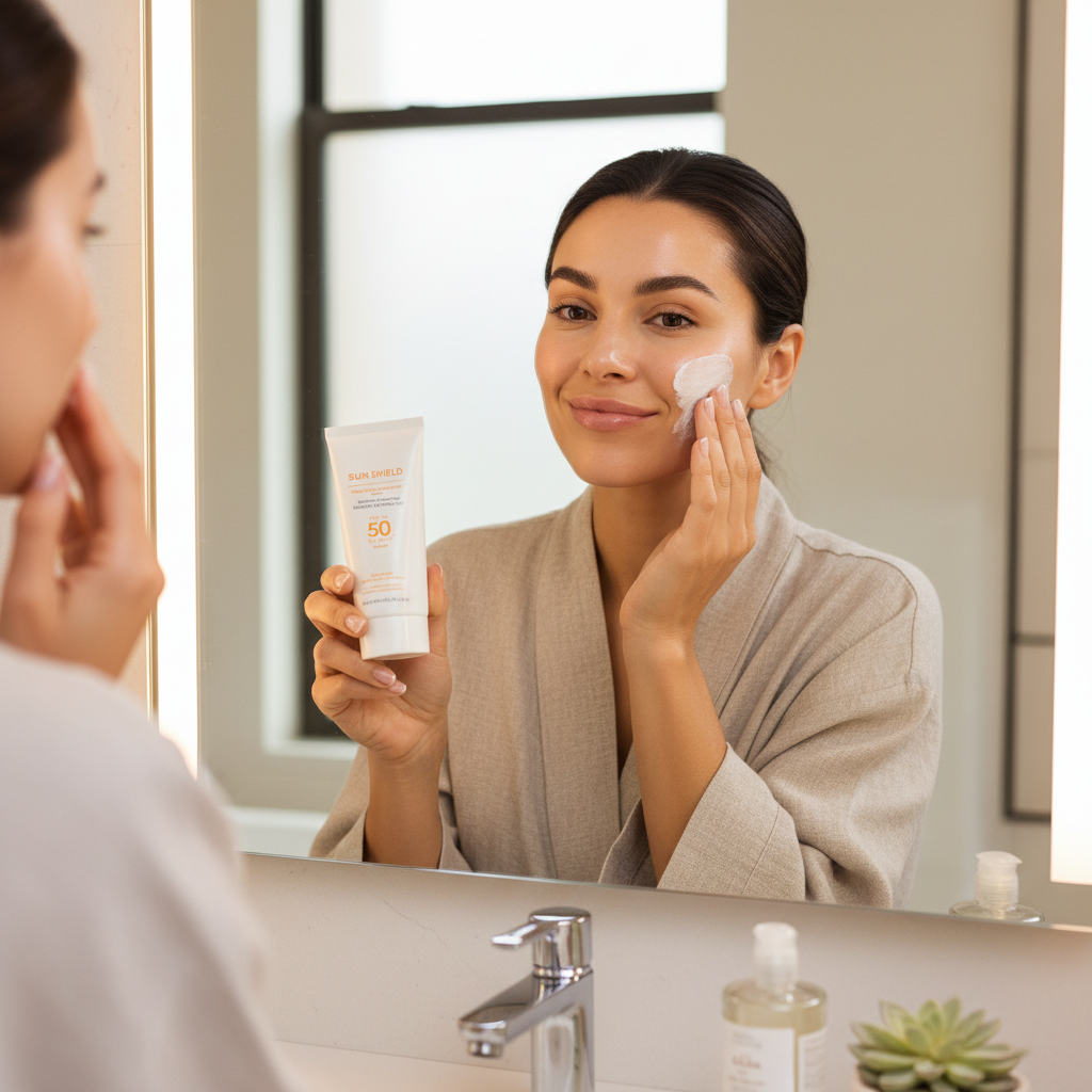 Visual comparison of sunscreen types highlighting SPF 50 protection, mineral ingredients like zinc oxide and titanium dioxide, and moisturizing anti-aging benefits.