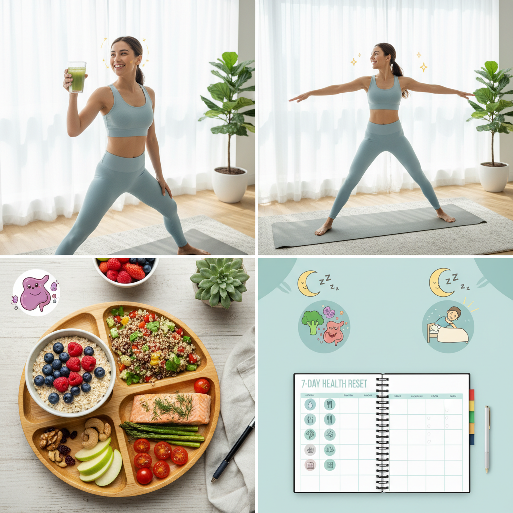 A colorful, appetizing meal plate featuring the sample meal plan items such as oatmeal with berries, quinoa salad, salmon with vegetables, and healthy snacks like nuts and fruit.