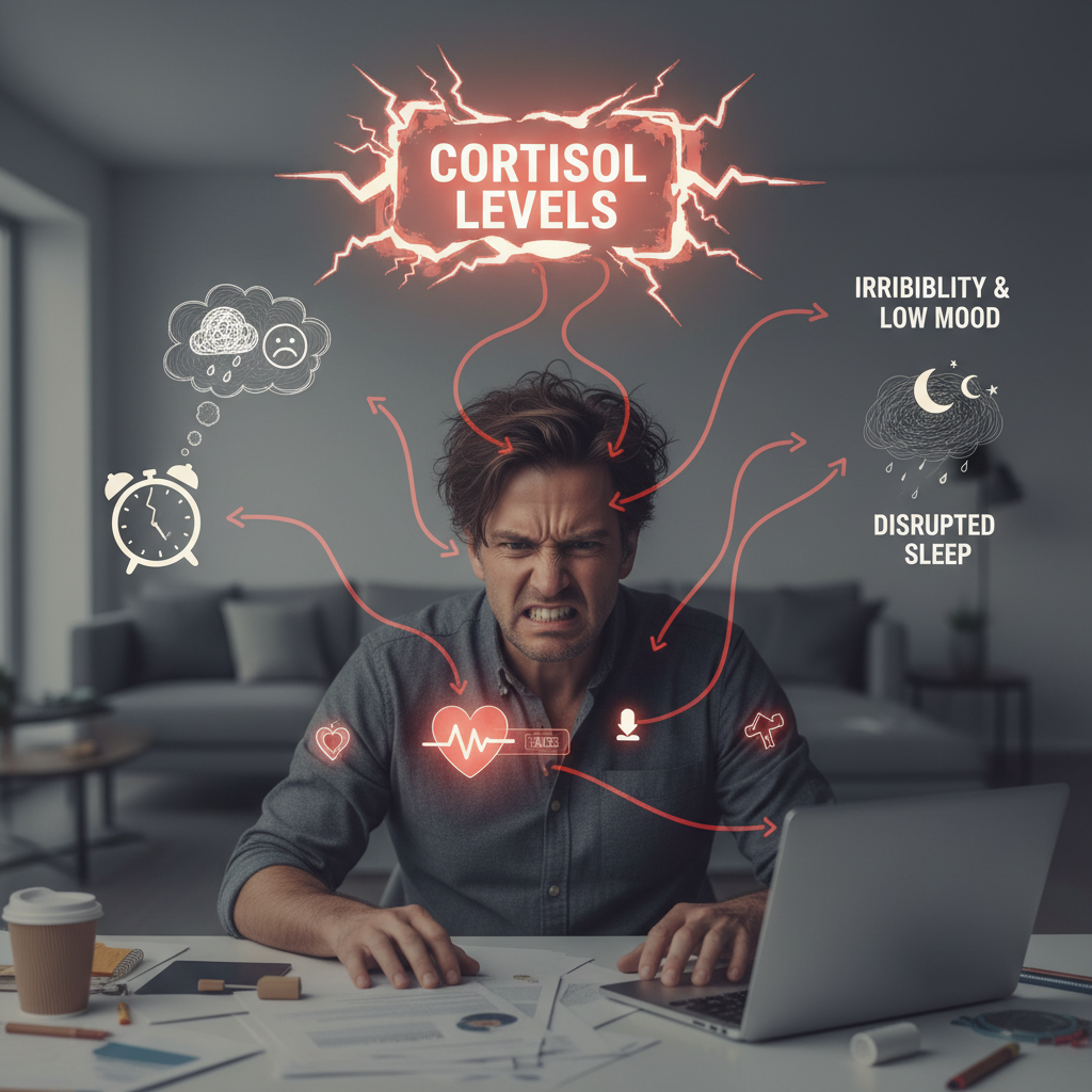 Image showing deep breathing technique (4-7-8) with a person practicing controlled breathing, maybe with a calm setting like a commute or office.