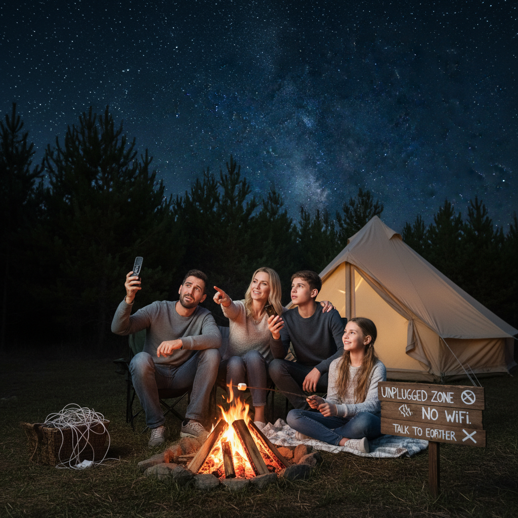 Collage illustrating benefits of spending time outdoors: healthy heart, calm mind, and social bonding