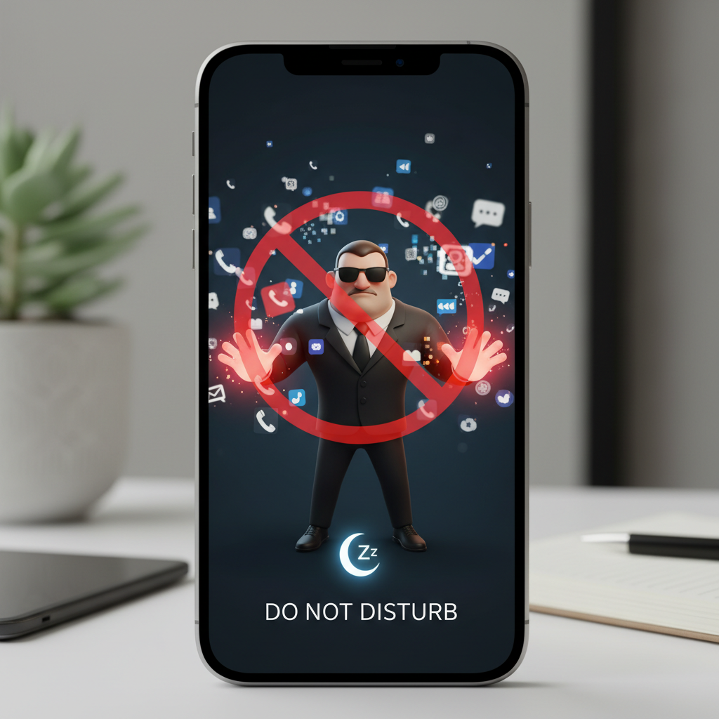 A focused person working at a desk with a calm, distraction-free environment, representing the benefits of using Do Not Disturb to enhance productivity and digital wellbeing.