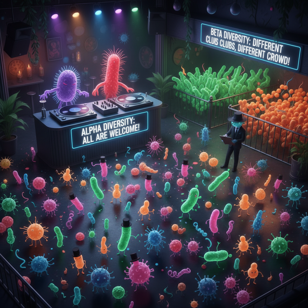 Visual infographic showing health benefits of microbiome diversity such as stronger immunity, improved digestion, disease prevention, and mental health support.