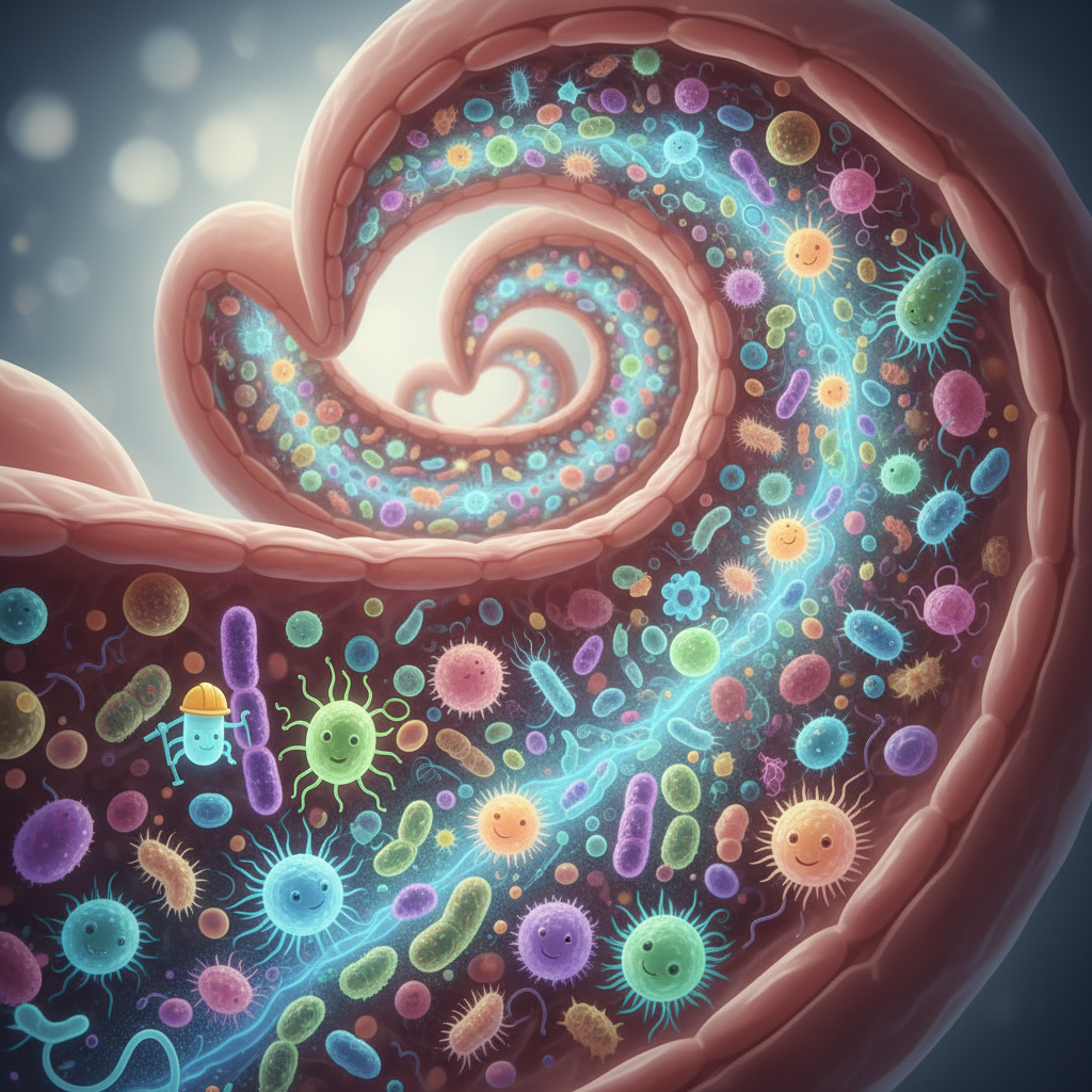 A creative depiction of a nightclub representing the gut, with microbial species as guests, DJs, and dancers to explain alpha and beta diversity concepts.