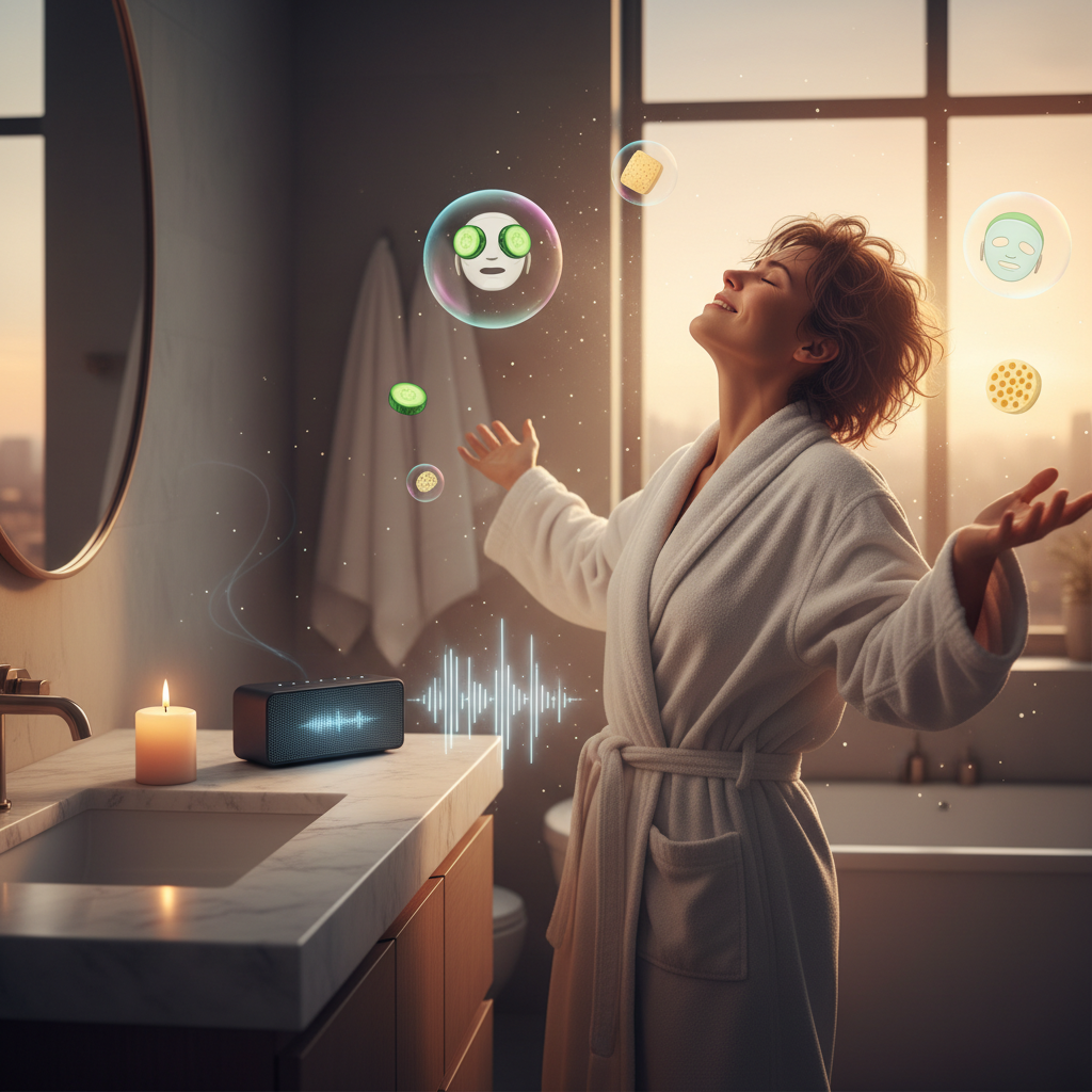 Close-up of hands gently applying cleanser on the face with visible texture and water droplets, illustrating the mindful cleansing process.