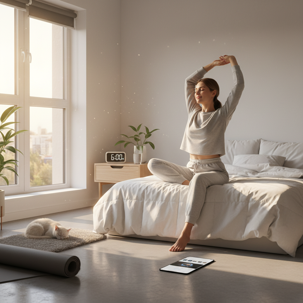 A vibrant and healthy breakfast spread featuring smoothies, overnight oats, and quick egg dishes, arranged appealingly on a breakfast table.