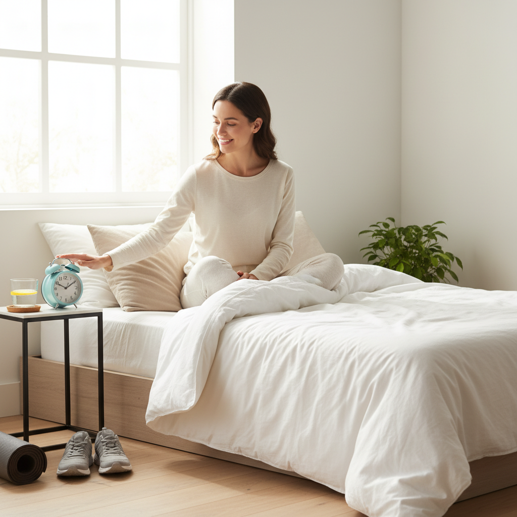 A calming image of someone practicing mindfulness or meditation using a mobile app like Headspace, seated comfortably in a cozy environment.