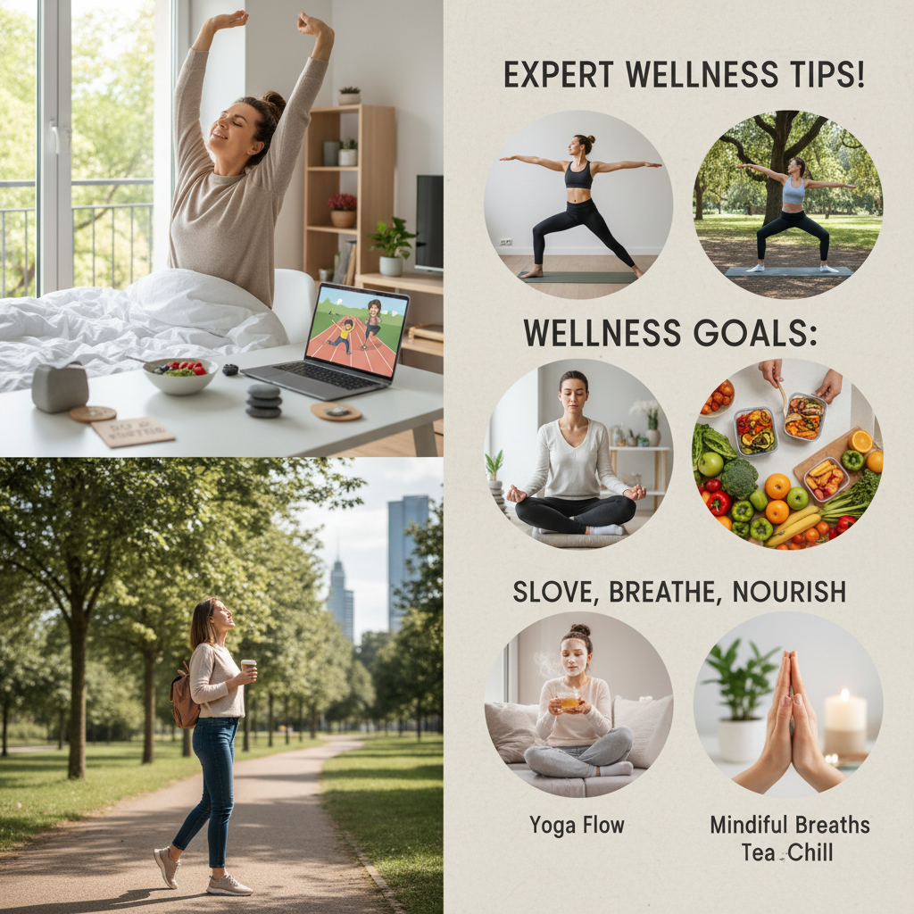 A personal wellness journey scene showing a woman on a peaceful post-lunch walk outside, enjoying nature and a break from work.
