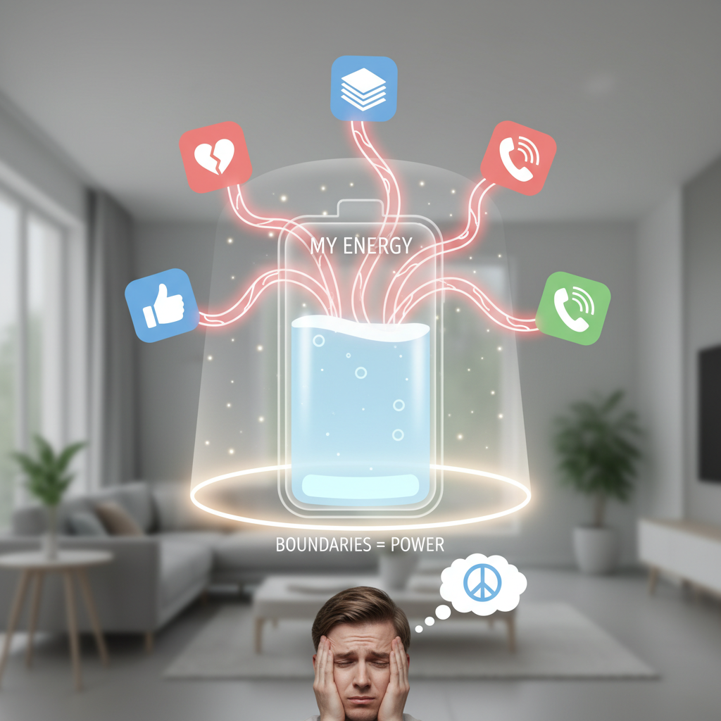 A step-by-step infographic or visual guide depicting the 7 steps to set healthy boundaries, including reflecting, communicating, saying no, and seeking support.