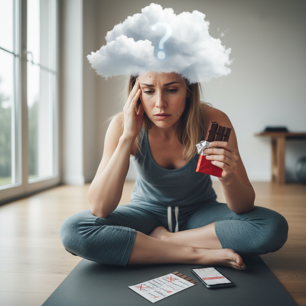 Visual representation of the negative effects of prolonged cortisol exposure, such as anxiety, fat accumulation around the waist, poor sleep, weakened immune system, and impaired memory.