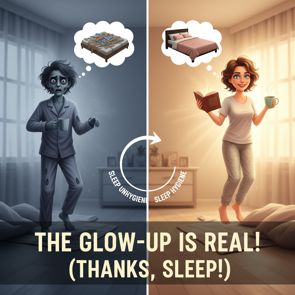 A digital scene emphasizing limiting screen time and blue light exposure before bed, showing a person turning off a smartphone or using blue light filters with a clock indicating an hour before sleep.