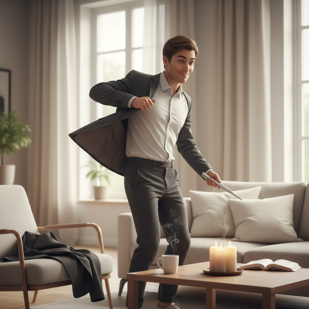 A calm individual practicing mindful breathing using the 4-7-8 method in a peaceful environment, possibly with soft natural light.