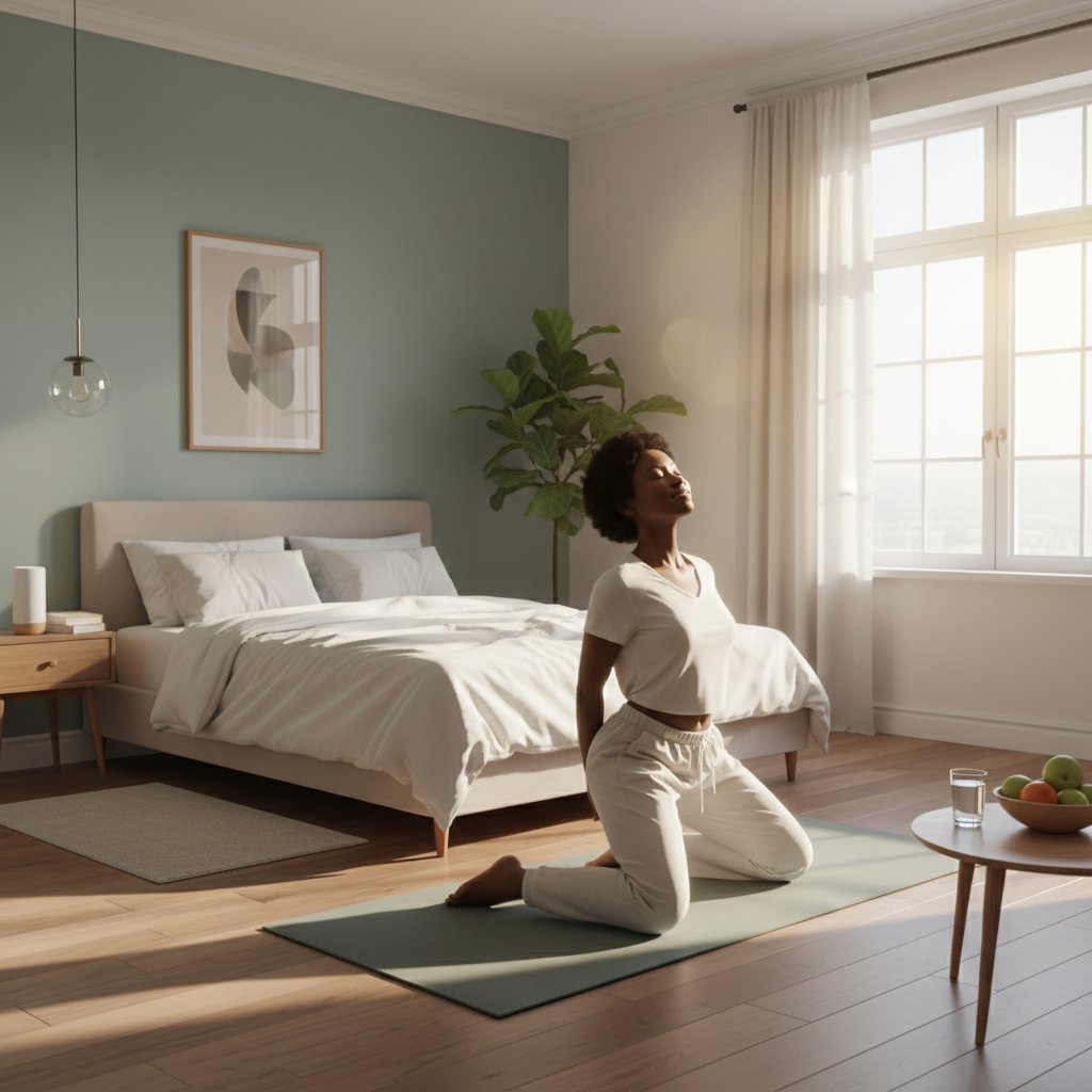 A culturally rich morning setting illustrating local and cultural perspectives: a traditional Japanese tea ceremony emphasizing calmness and reflection, alongside visuals of morning rituals from diverse cultures promoting mindfulness and wellness.