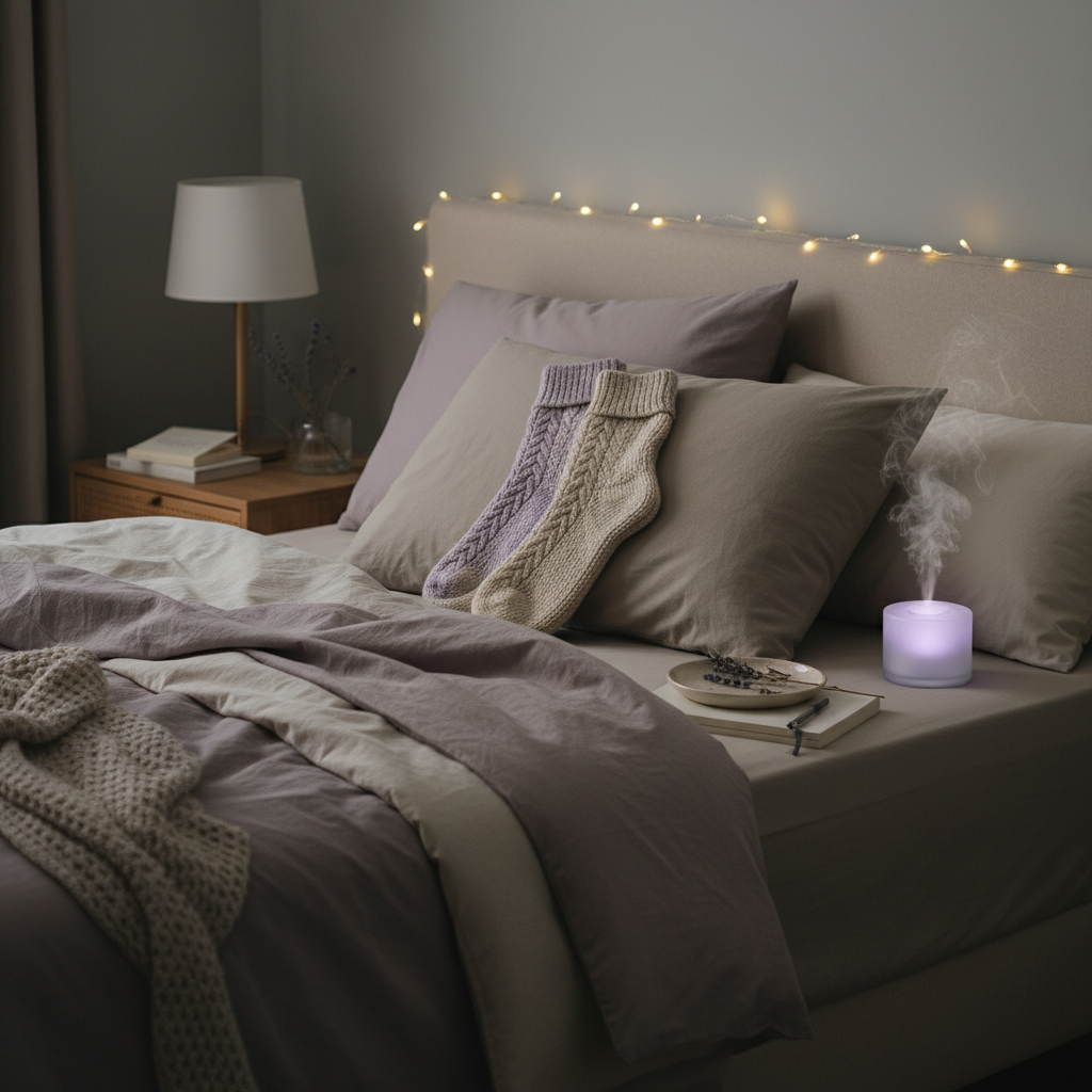 A visually appealing list or scroll featuring the top calming bedtime affirmations for wellness, styled like handwritten notes or cozy typography on a nightstand.