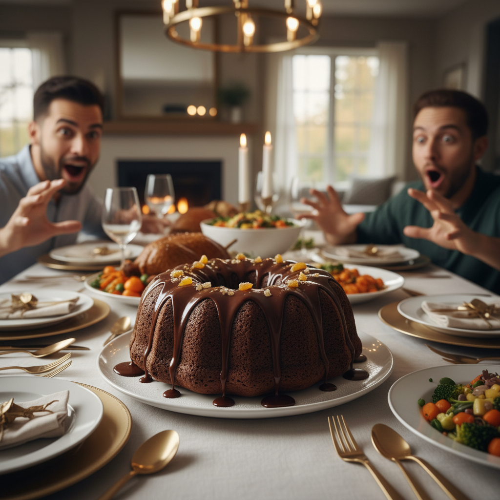 A layered banana pudding dessert in a clear glass bowl, showing layers of vanilla wafers, sliced bananas, and creamy pudding, with a rustic kitchen background.