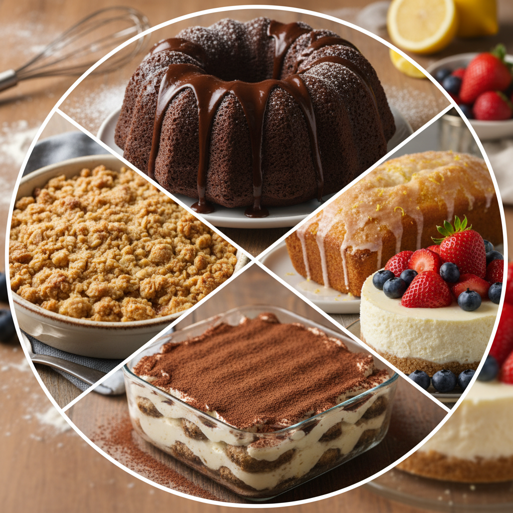 A baker in a home kitchen following baking tips: using room-temperature ingredients, preheating the oven, testing for doneness, and allowing desserts to cool before serving, creating perfect family desserts.