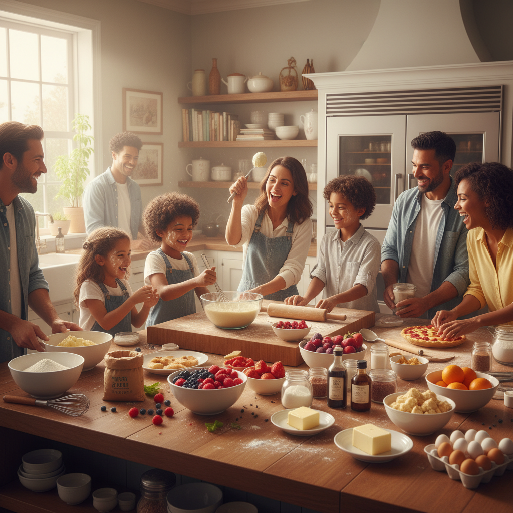 An assortment of moist homemade desserts including a classic chocolate bundt cake with glossy ganache, lemon blueberry pound cake, tiramisu, banana pudding, and berry crumble with vanilla ice cream, beautifully arranged on a festive table.