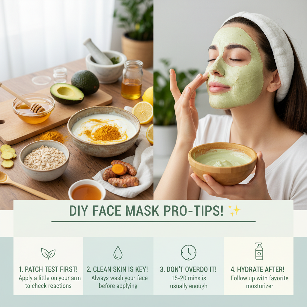 A close-up of a person applying a hydrating honey avocado face mask, showing smooth skin and a relaxed spa-like atmosphere.