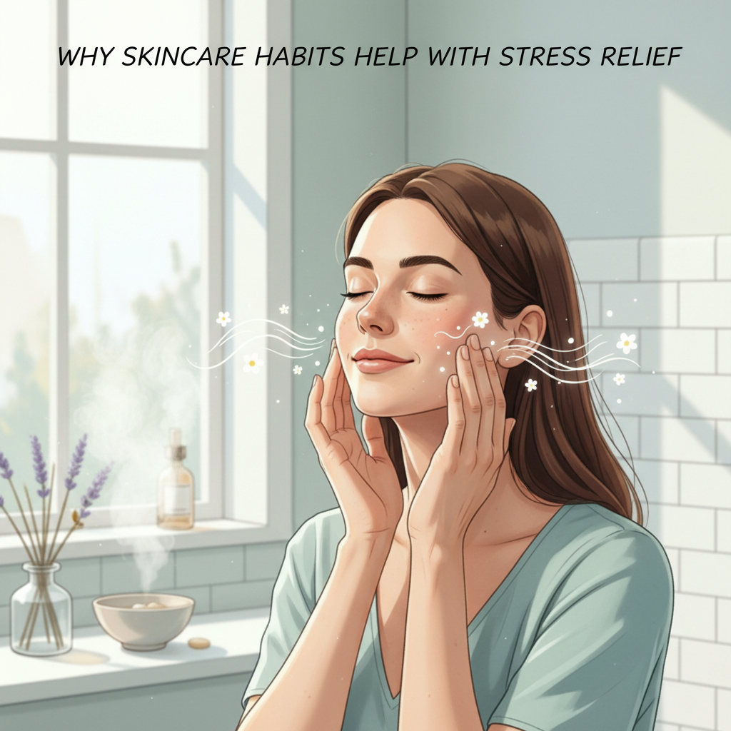 Visual collage showing the best skincare habits: gentle cleansing with warm water, facial massage using jade roller or gua sha stone, aromatherapy with essential oils, and applying hydrating masks and moisturizers.