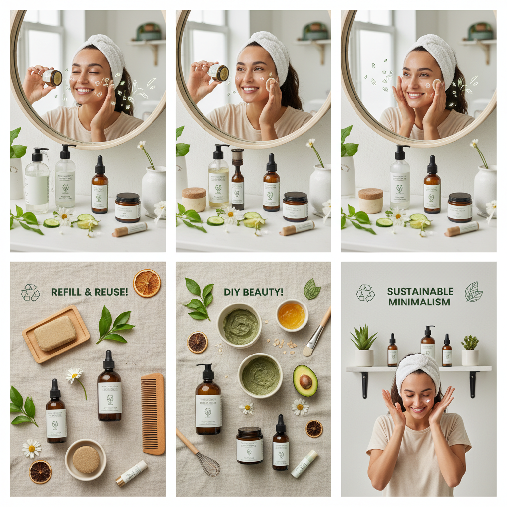 Image showing the basics of a clean skincare routine: cleansing, toning, and moisturizing with natural products.