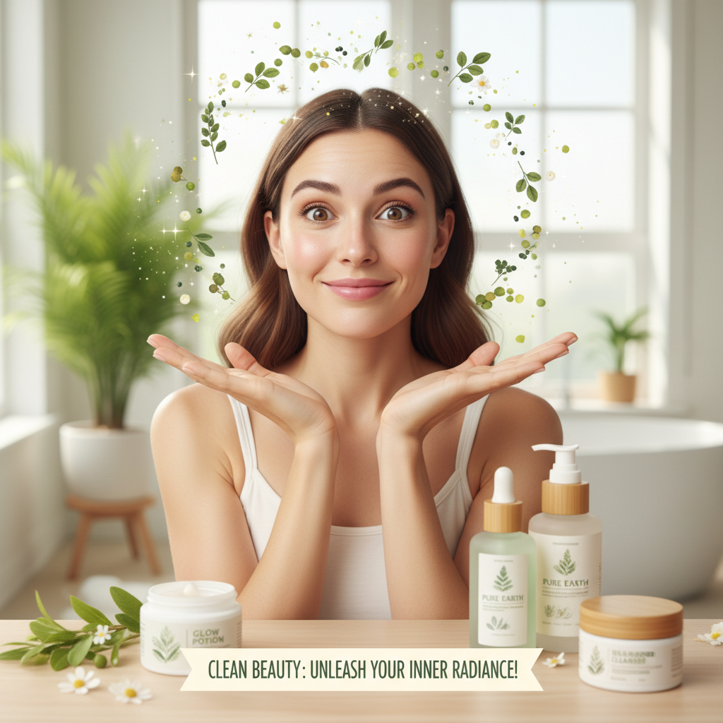 Graphic depicting eco-friendly beauty habits such as using refillable packaging, DIY skincare, and sustainable minimalism.