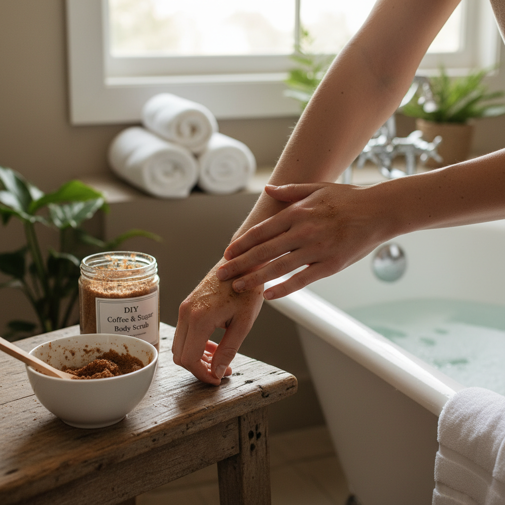 A relaxing spa scene featuring a person with a honey, aloe vera, or yogurt-based hydrating body mask applied, radiating calm and skin nourishment.