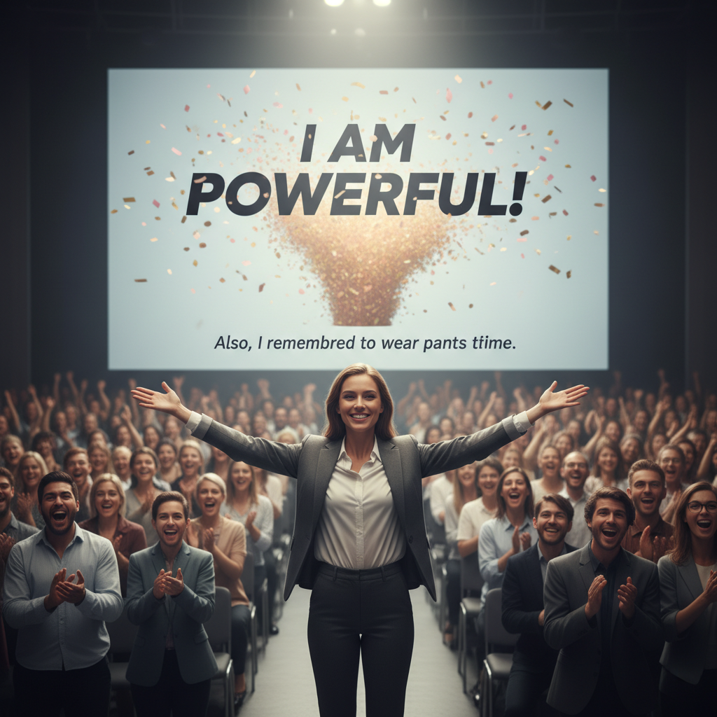 Person confidently standing in front of an audience symbolizing overcoming self-doubt with affirmations
